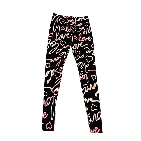 No Boundaries Leggings S Black Pink Love Hearts Print Casual Athleisure - Picture 2 of 4